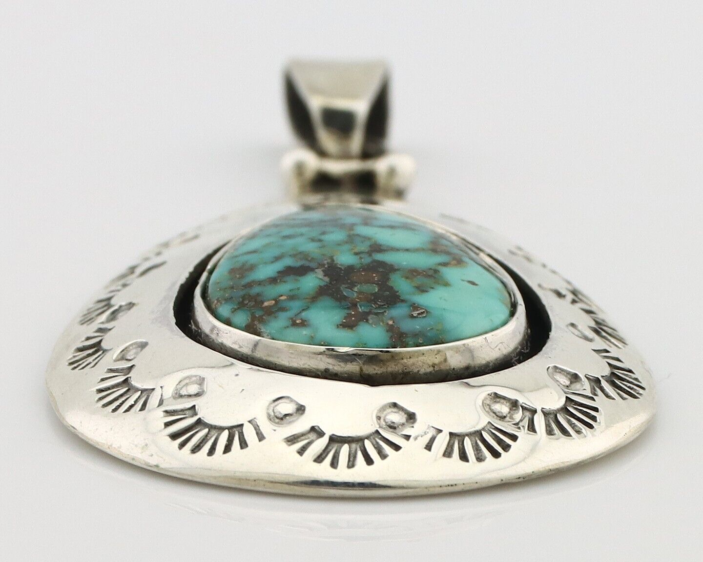 Navajo Pendant 925 Silver Spiderweb Turquoise Artist Signed C Montoya C.80's