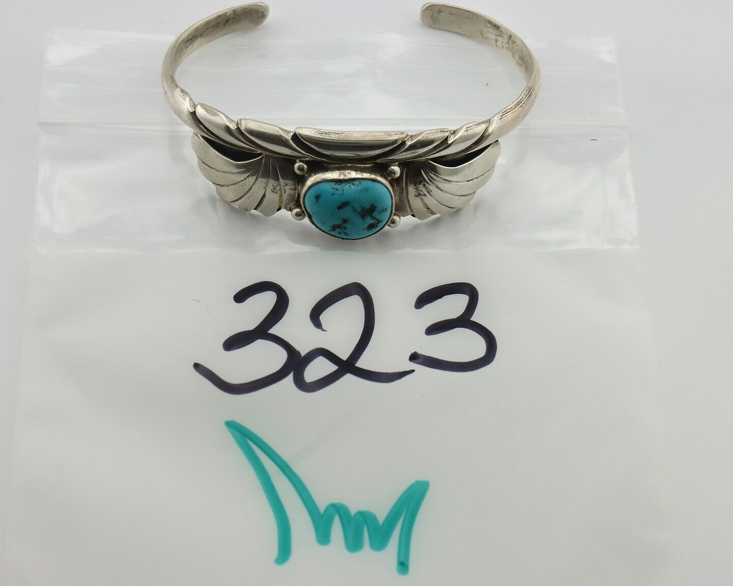 Navajo Bracelet 925 Silver Sleeping Beauty Turquoise Artist Signed M Montoya C80