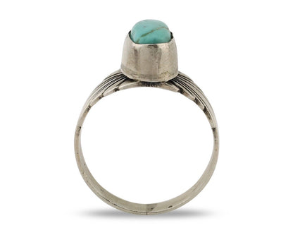 Navajo Ring 925 Silver Natural Blue Turquoise Artist Signed Pictograph C.80's