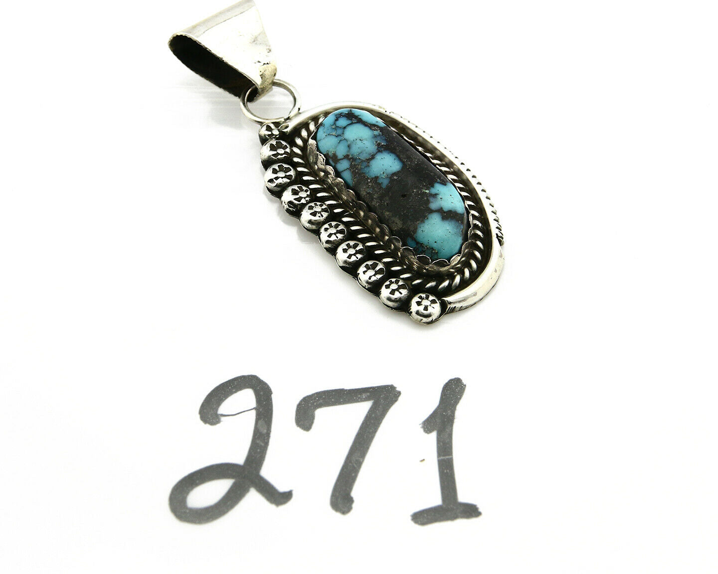 Navajo Turquoise Pendant .925 Silver Artist Signed Yazzie C.90's