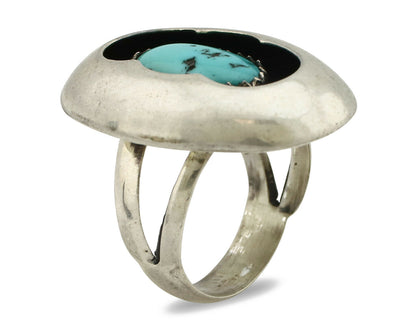 Navajo Shadow Box Ring .925 Silver Blue Turquoise Native American C80s