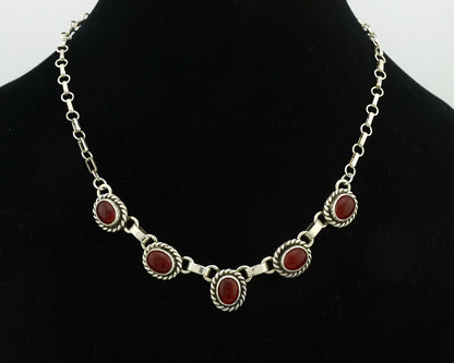 Navajo Necklace .925 Silver Red Carnelian Native American Artist C.80's