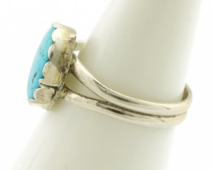 Navajo Ring .925 Silver Sleeping Beauty Turquoise Native American Artist C.1980s