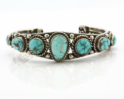 Navajo Natural Blue Turquoise Bracelet .925 Silver Signed PE C.80's