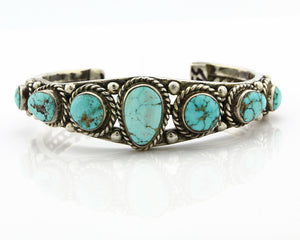 Navajo Natural Blue Turquoise Bracelet .925 Silver Signed PE C.80's