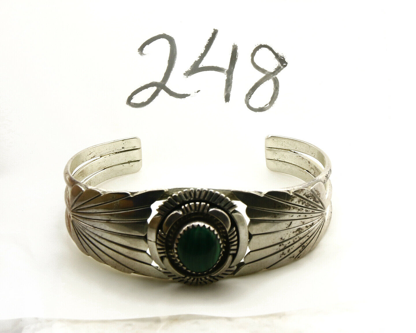 Women's Navajo Bracelet .925 Silver Natural Malachite Cuff Native American C80's