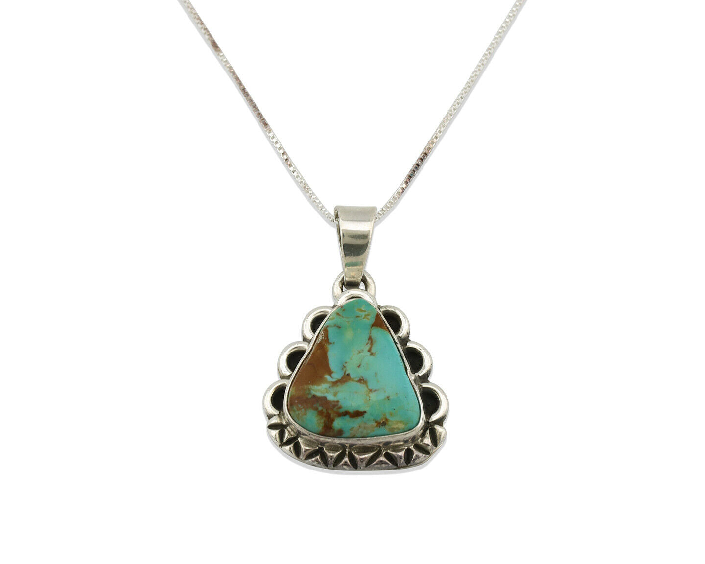 Navajo Kingman Turquoise Pendant .925 Silver Hand Stamped Signed Gecko C.80's