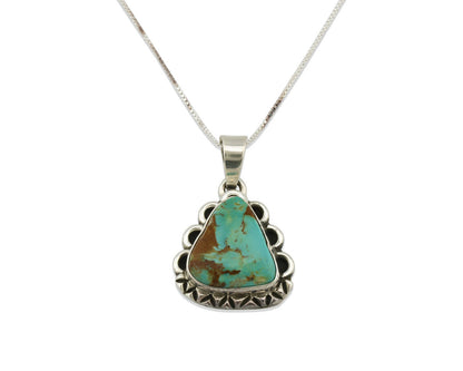 Navajo Kingman Turquoise Pendant .925 Silver Hand Stamped Signed Gecko C.80's