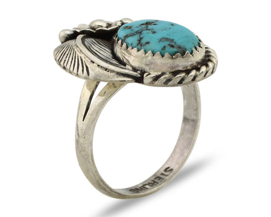Navajo Ring 925 Silver Natural Blue Turquoise Native American Artist C.80's