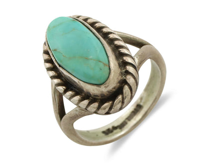 Navajo Ring .925 Silver Kingman Turquoise Artist Signed Gecko C.90's