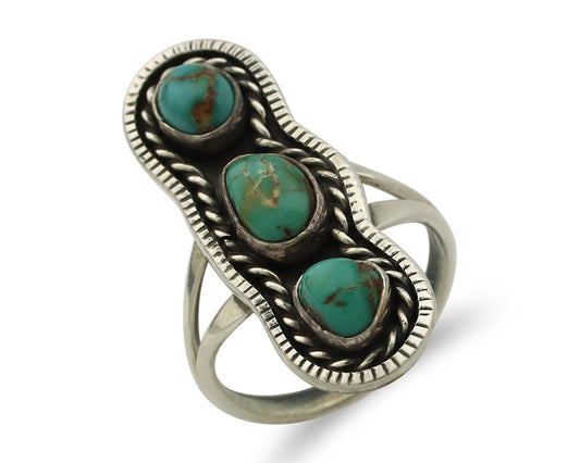Navajo Ring .925 Silver Natural Blue Turquoise Native American Artist C.80's