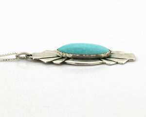 Navajo Handmade Necklace 925 Silver Natural Blue Turquoise Native Artist C.80's