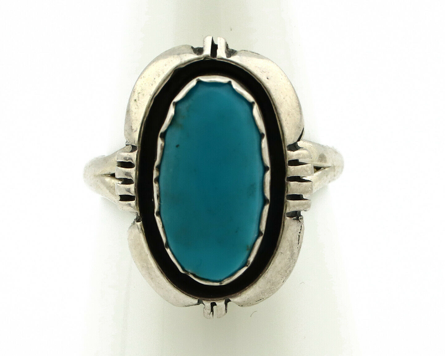 Navajo Ring .925 Silver Kingman Turquoise Handmade Native American Artist C80s