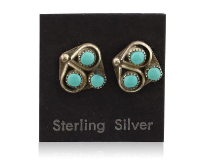 Zuni Earrings 925 Silver Sleeping Beauty Turquoise Native American Artist C.80's