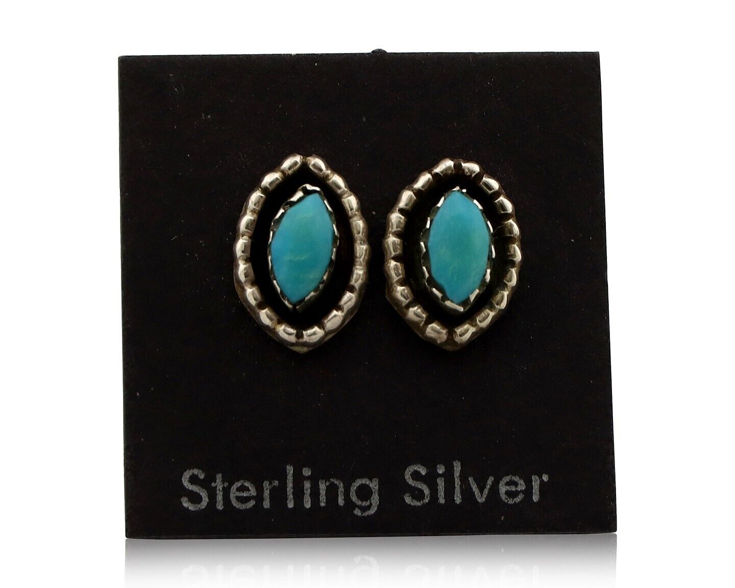 Zuni Earrings 925 Silver Sleeping Beauty Turquoise Native American Artist C.80's