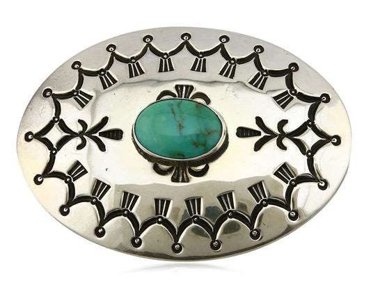 Navajo Belt Buckle .925 Silver Turquoise Signed Lloyd Nelson C.80's