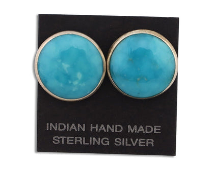 Navajo Earrings 925 Silver Natural Kingman Turquoise Artist Signed JM C.90's