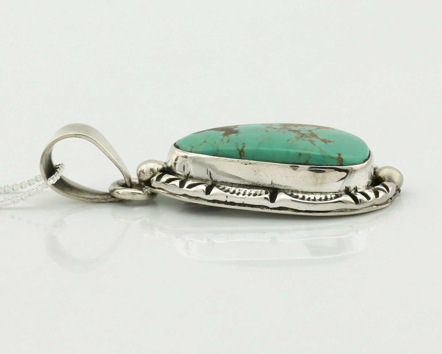 Navajo Necklace .925 Silver Kingman Turquoise Signed Tepee C.1980's