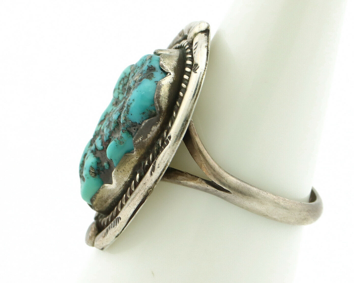 Navajo Ring .925 Silver Blue Turquoise Native American Artist C.80's