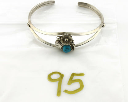 Navajo Bracelet .925 Silver Sleeping Beauty Turquoise Artist Signed T C.80's