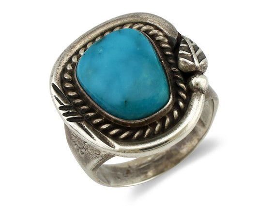 Navajo Ring 925 Silver Natural Mined Blue Gem Turquoise Signed HY C.80's