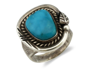 Navajo Ring 925 Silver Natural Mined Blue Gem Turquoise Signed HY C.80's