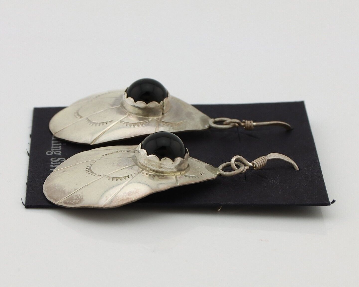 Navajo Earrings 925 Silver Natural Black Onyx Artist Signed T C.80's