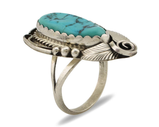 Navajo Ring 925 Silver Sleeping Beauty Turquoise Signed Justin Morris C.80's