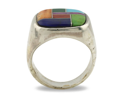 Navajo Inlaid Ring .925 Silver Gemstone Artist Native American C.1980's