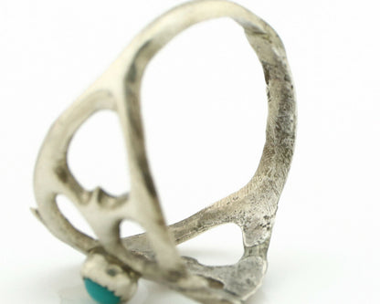 Navajo Sand Cast Ring .925 Silver Kingman Turquoise Native Artist C.80's