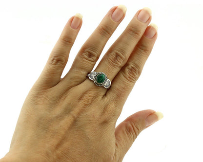 Navajo Ring 925 Silver Natural Mined Malachite Native American Artist C.80's