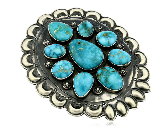 Navajo Morenci Turquoise Pendant .925 Silver Artist Paul J Begay C.80's