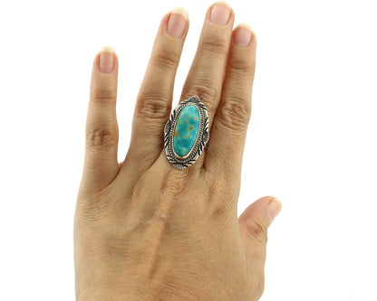 Navajo Ring 925 Silver Natural Blue Turquoise Signed M Begay C.80's