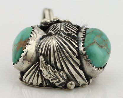 Navajo Pendant 925 Silver Natural Mined High Grade Turquoise Signed Tom Willeto