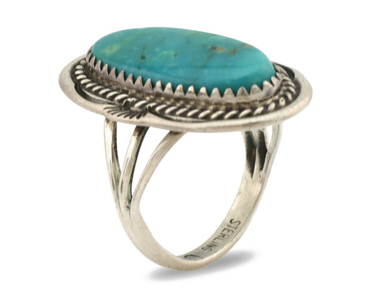 Navajo Ring .925 Silver Nevada Turquoise Native American Artist C.1980's