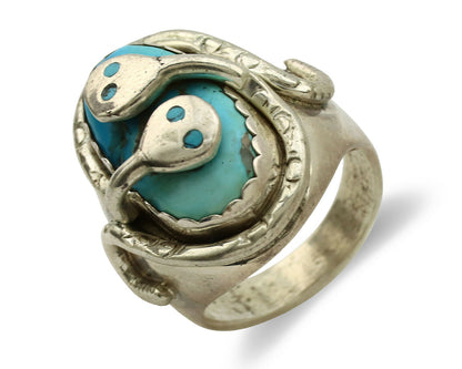 Zuni Ring .925 Silver Blue Turquoise Artist Signed Effie Calavaza C.1980's