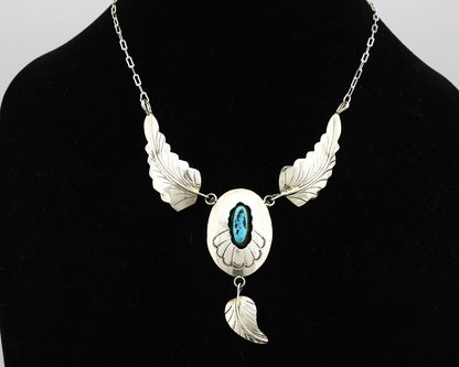 Navajo Necklace .925 Silver Sleeping Beauty Turquoise Artist Signed M C.80's