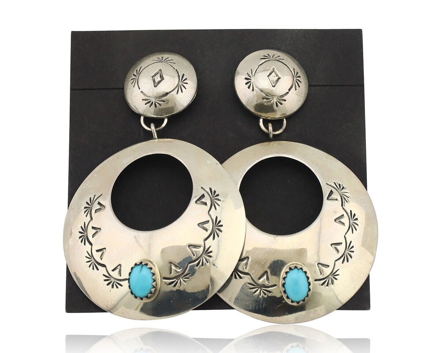 Navajo Handmade Earrings 925 Silver Blue Turquoise Signed Vera Jane C.80's