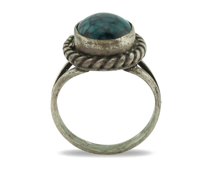 Navajo Ring .925 Silver Spiderweb Turquoise Native Artist C.1980's