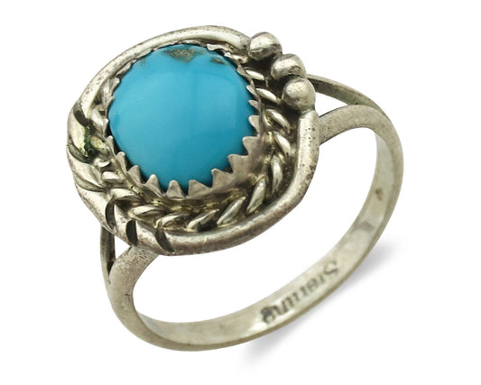 Navajo Ring .925 Silver Sleeping Beauty Turquoise Native Artist C.80's