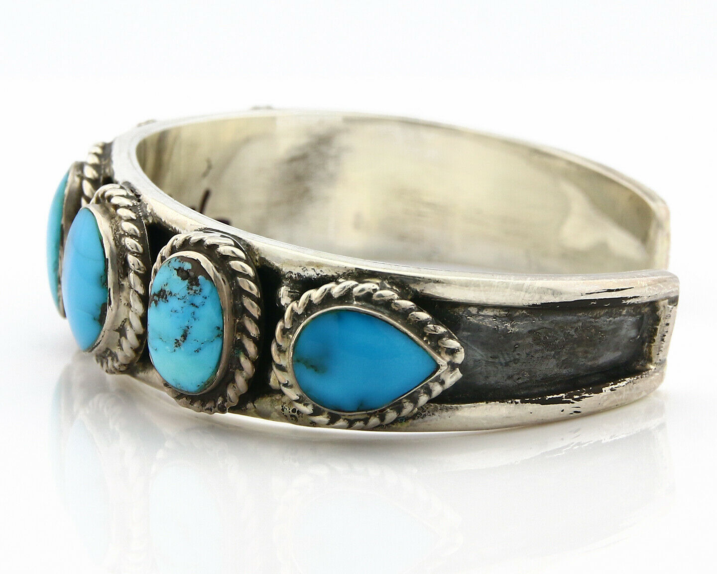 Navajo Morenci Turquoise Bracelet .925 Silver Signed Artist MC C.80's