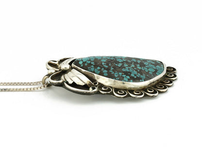 Navajo Necklace .925 Silver Blue Spiderweb Turquoise Native American C.80's