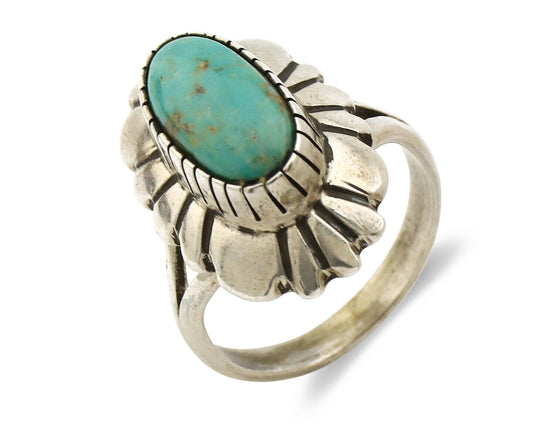 Navajo Ring .925 Silver Green Turquoise Artist Signed M Montoya C.80's