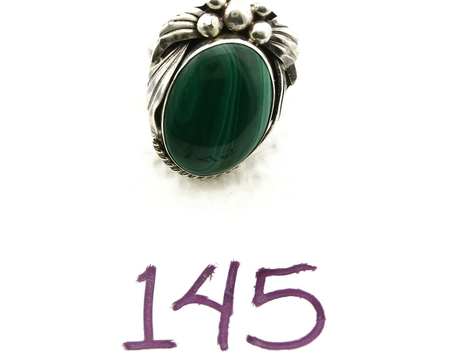 Navajo Malachite Ring .925 Silver Handmade Signed Billie Eagle C.80's