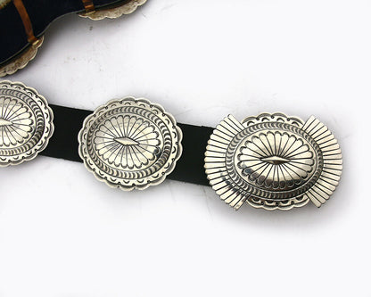 Navajo Concho Belt .925 Silver Hand Stamped Artist Suzie James C.80's