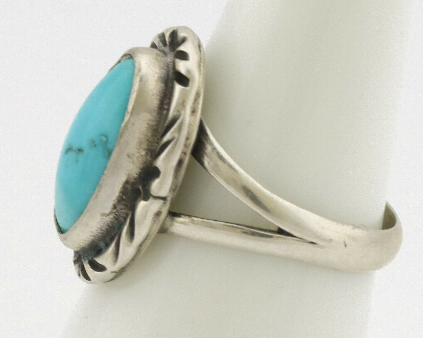 Navajo Ring .925 Silver Natural Blue Turquoise Native Artist Signed C.80's