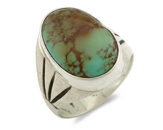 Navajo Ring .925 Silver Green Turquoise Native American Artist C.80's