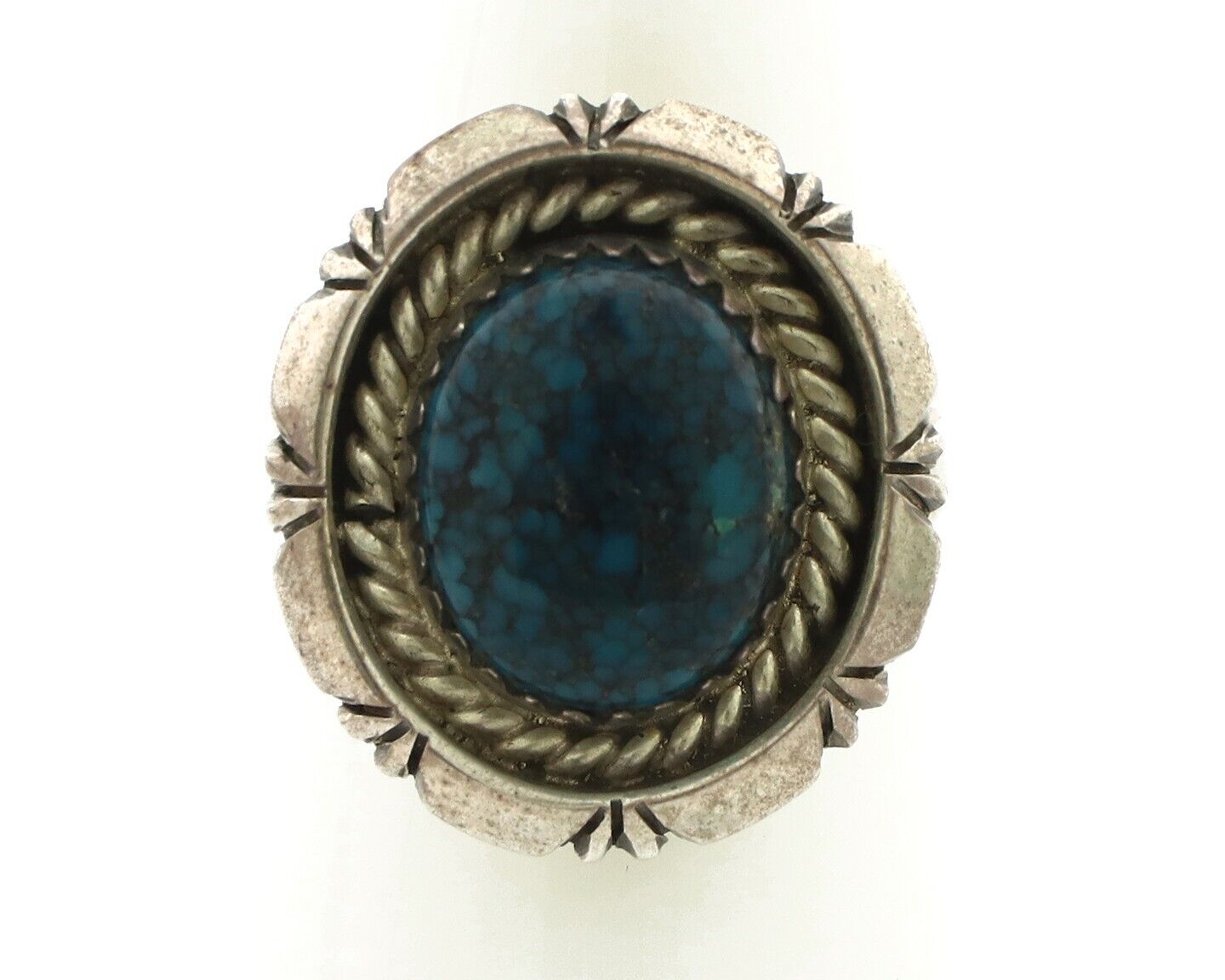 Men's Navajo Ring 925 Silver Spiderweb Turquoise Signed C Montoya & TI C.80's