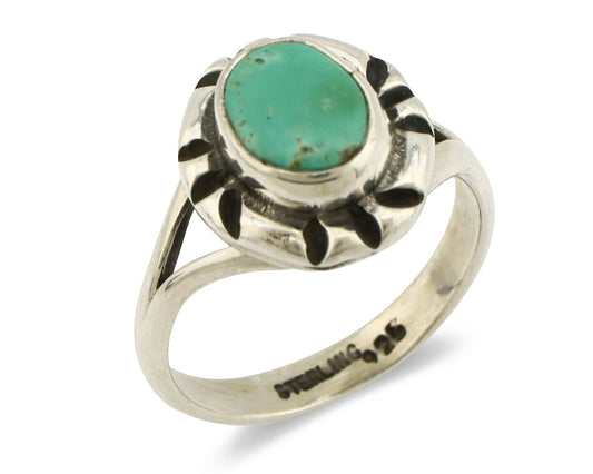 Navajo Ring .925 Silver Kingman Turquoise Artist Signed Gecko C.90's