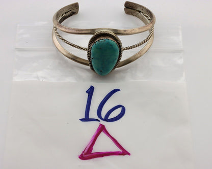 Navajo Cuff Bracelet 925 Silver Spiderweb Turquoise Native American Artist C.80s